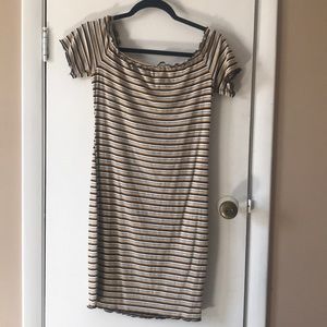 Off the shoulder tri-colored stripped dress